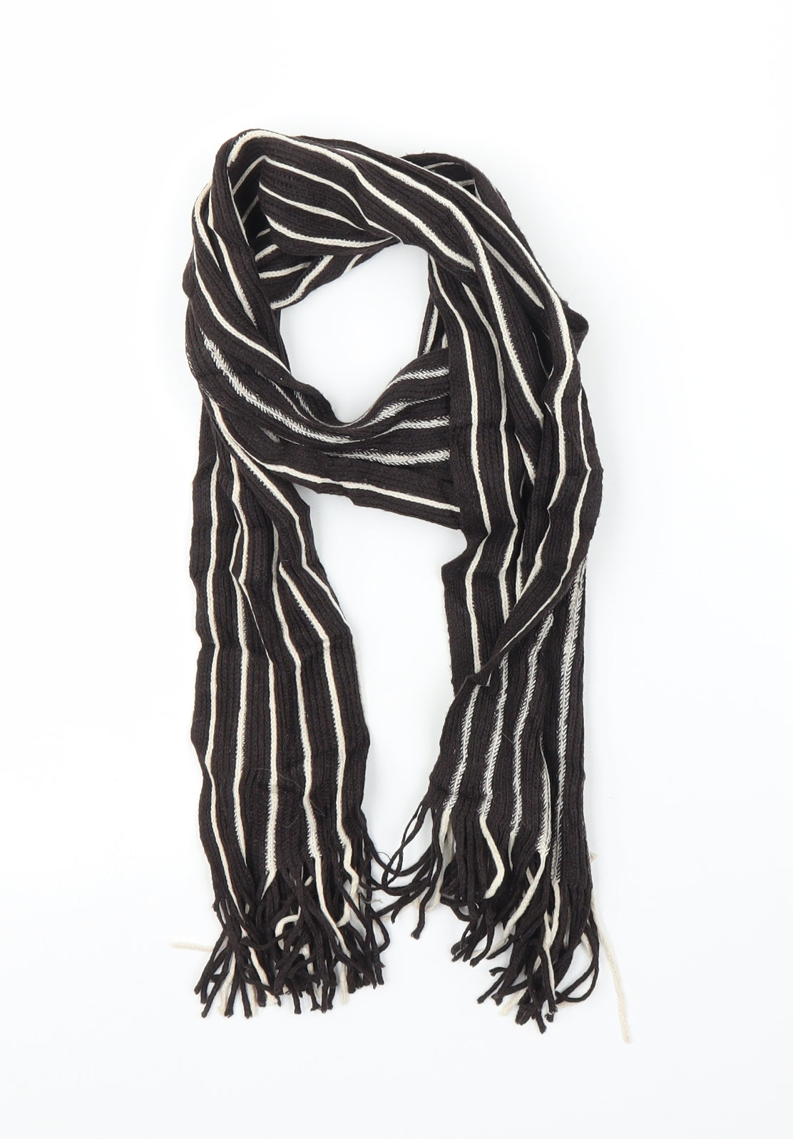 Preworn Unisex Brown Striped  Scarf  One Size