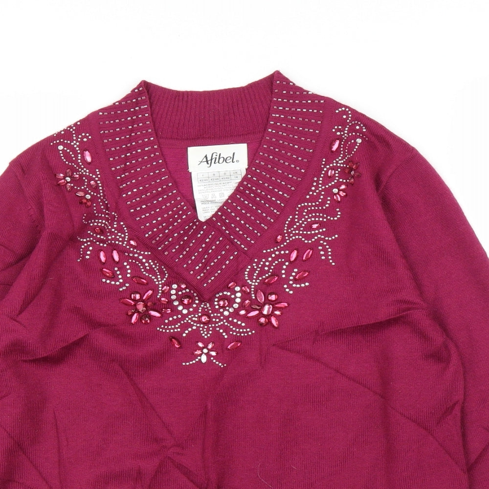 Womens UK Size 14 Afibel Purple Pullover Jumper