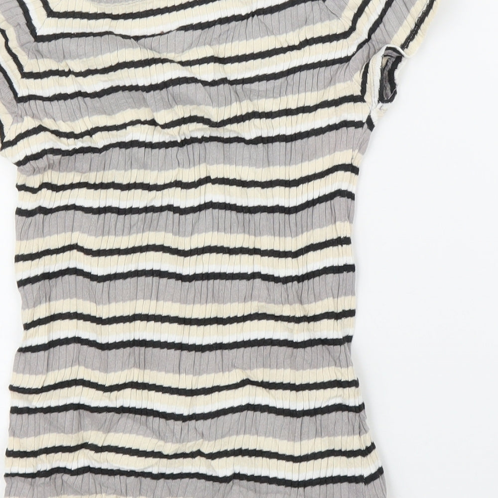 Debenhams Womens Beige Striped  Basic T-Shirt Size 8