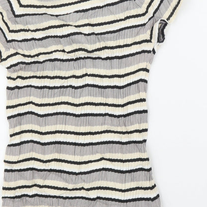 Debenhams Womens Beige Striped  Basic T-Shirt Size 8
