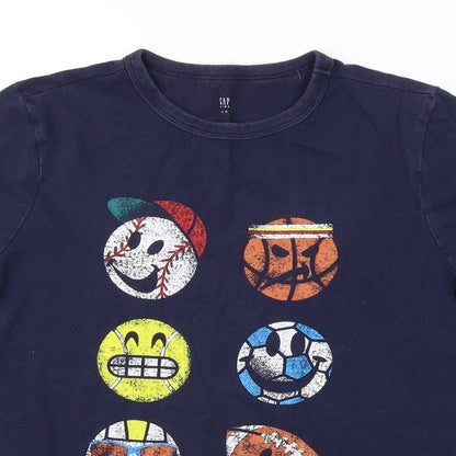 Close-up detail of Gap girls’ blue basic t-shirt, size L