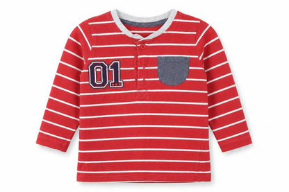 Front view of George boys’ red striped basic t-shirt, size 6-9, months