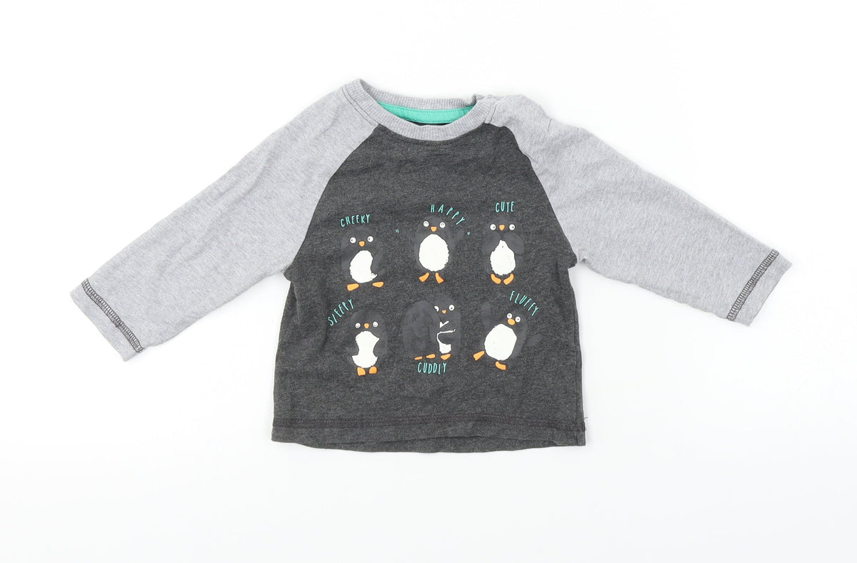 Additional front view of Nutmeg boys’ grey basic t-shirt, size 6-9, months