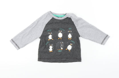 Additional front view of Nutmeg boys’ grey basic t-shirt, size 6-9, months