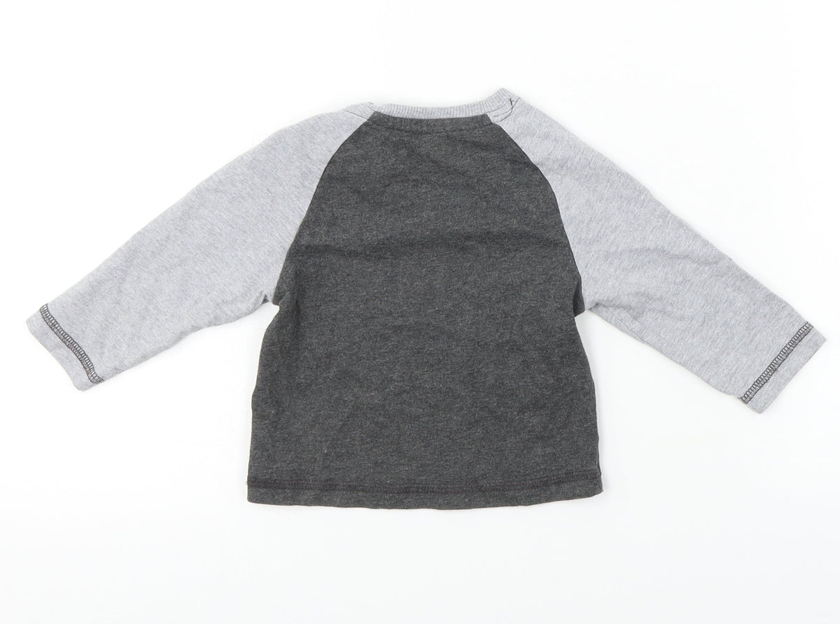 Back view of Nutmeg boys’ grey basic t-shirt, size 6-9, months