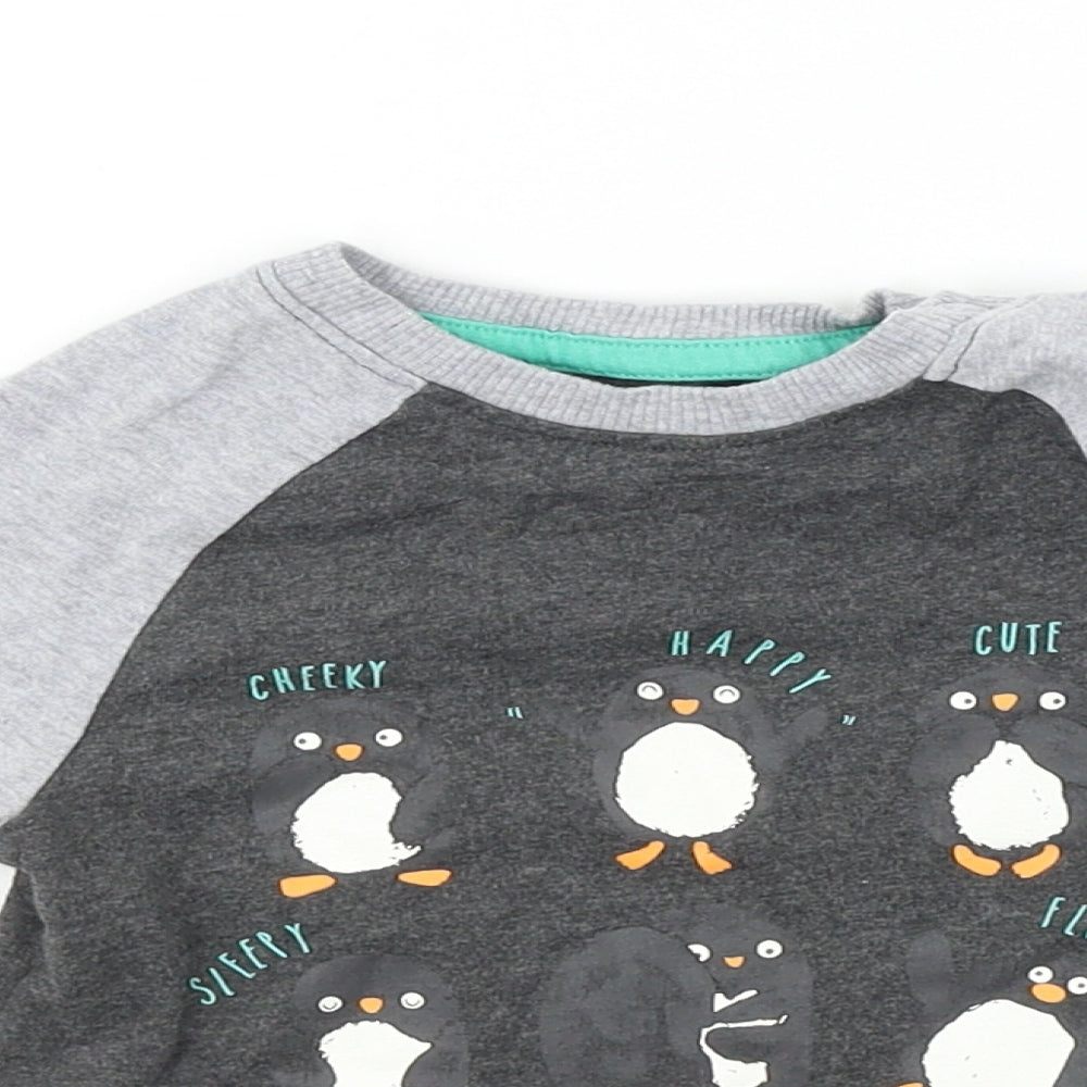 Close-up detail of Nutmeg boys’ grey basic t-shirt, size 6-9, months