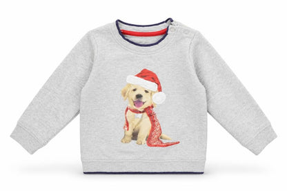 Front view of George boys’ grey jumper, size 9-12, months - christmas jumper