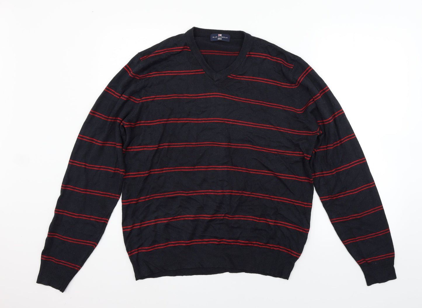 Marks and Spencer Mens Black Striped  Pullover Jumper Size M
