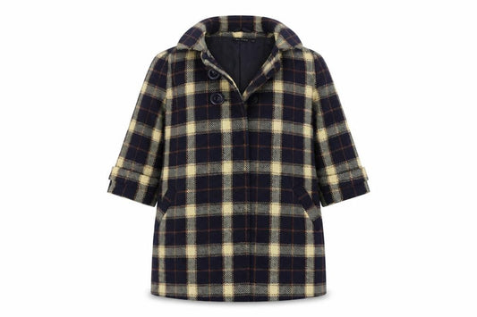 Front view of Atmosphere women’s beige check jacket coat, size UK 10