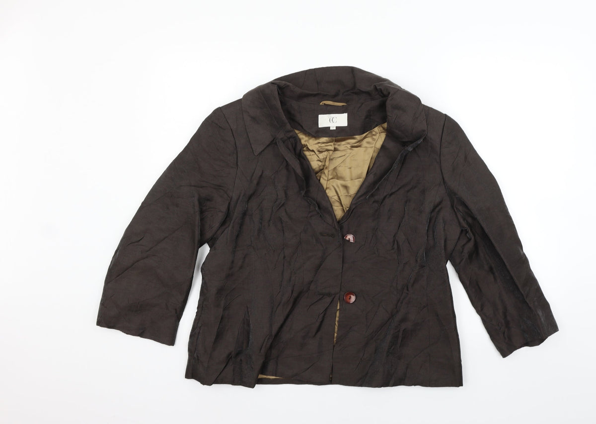 Additional front view of county casual women’s brown jacket blazer, size UK 14, - broken button