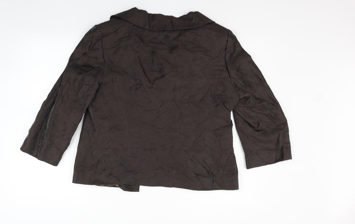Back view of county casual women’s brown jacket blazer, size UK 14, - broken button
