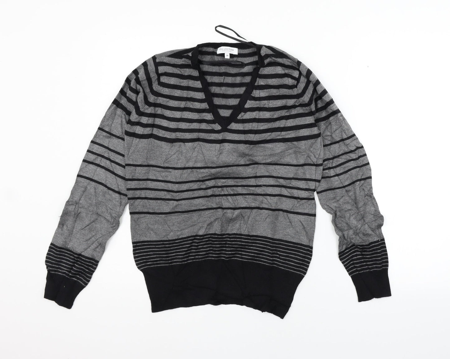 Debenhams Womens Grey Striped  Pullover Jumper Size 14