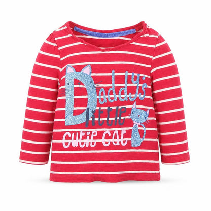 Front view of Mothercare Baby Pink Striped Basic T-Shirt, size 6-9, Months
