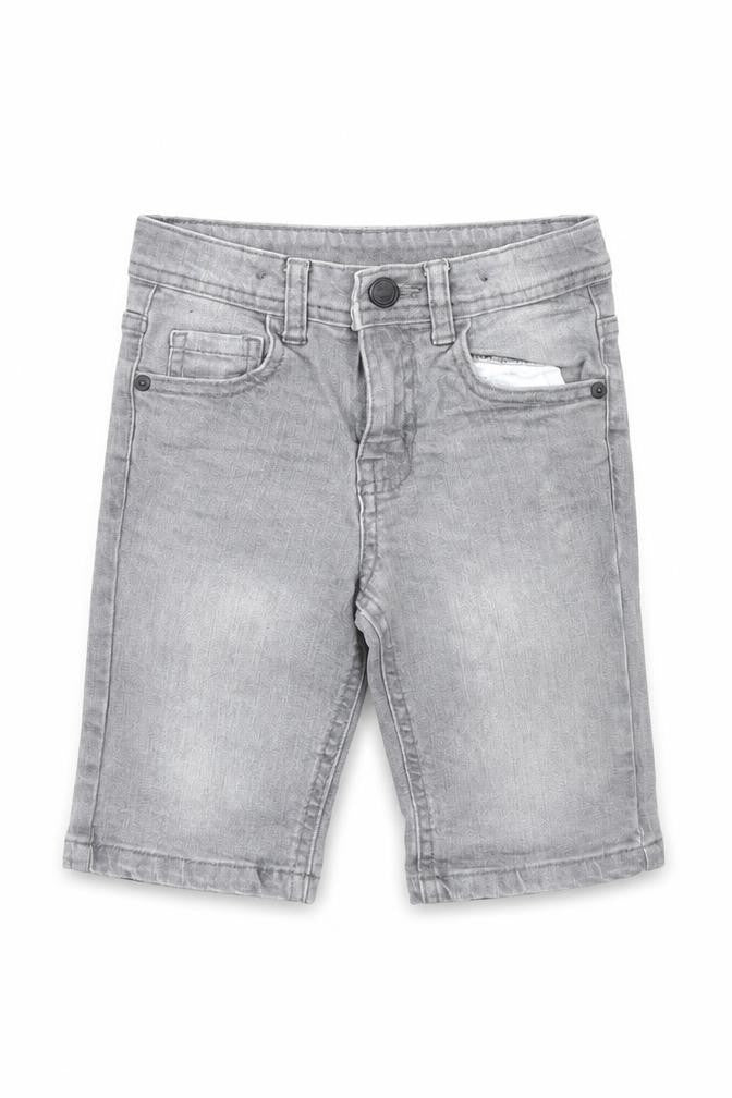 Front view of Denim & Co. boys’ grey denim chino shorts, size 5, years