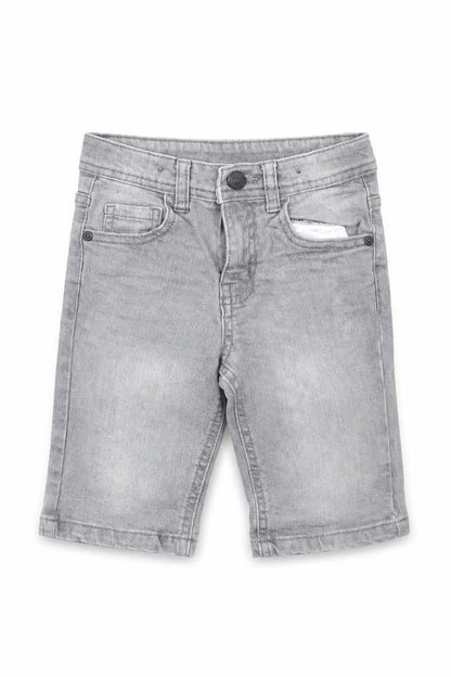 Front view of Denim & Co. boys’ grey denim chino shorts, size 5, years