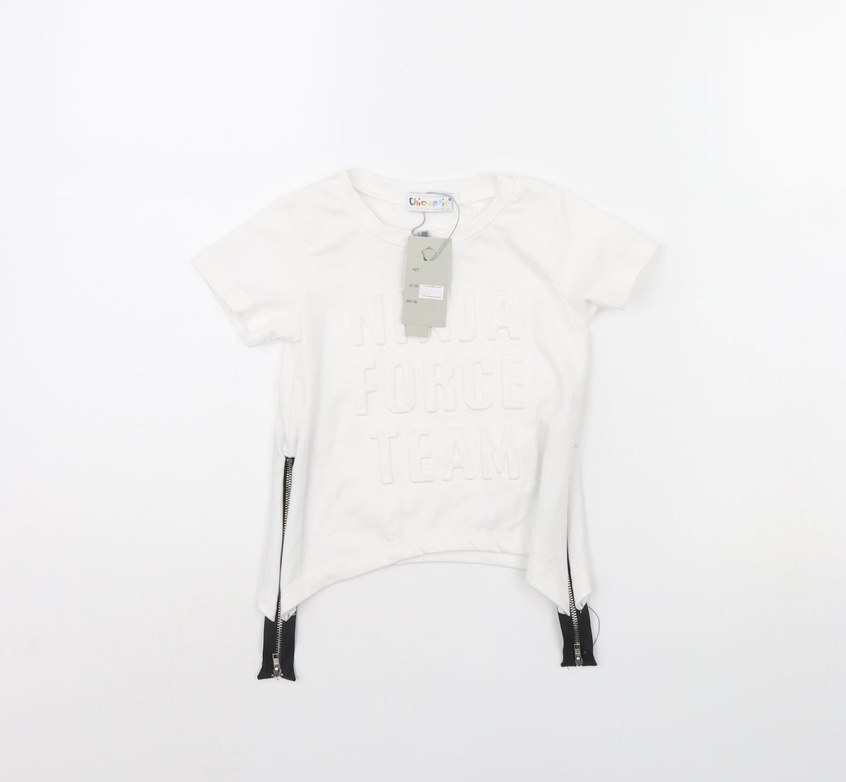 Additional front view of chicaprie Baby White Basic T-Shirt, size 18-24, Months