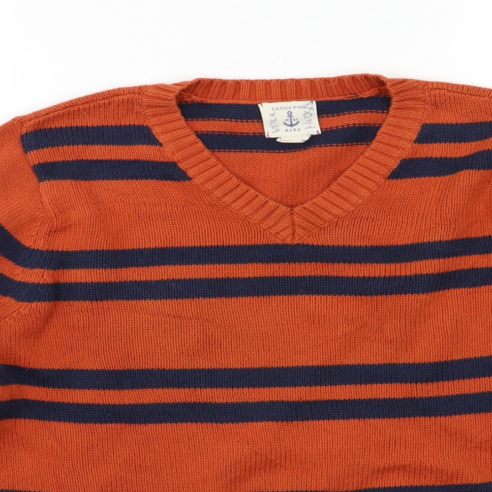 Lands' End Girls Orange Striped  Pullover Jumper Size 10-11 Years