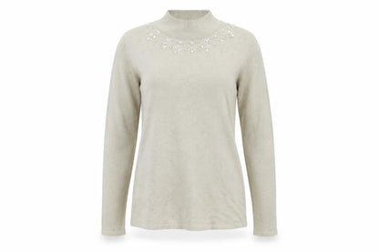 Bonmarché Womens Beige Pullover Jumper Size M - Embelished Neckline