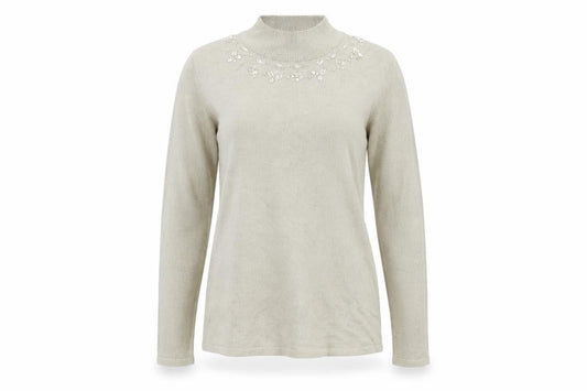 Bonmarché Womens Beige Pullover Jumper Size M - Embelished Neckline