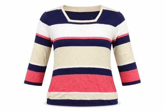 Front view of Alexara women’s multicoloured striped jumper, size L