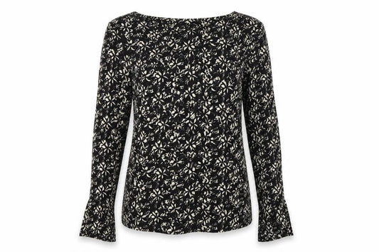 ESMARA Womens Black Floral  Basic Blouse Size S