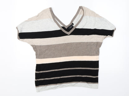 Fransa Womens Brown Striped  Basic Blouse Size L