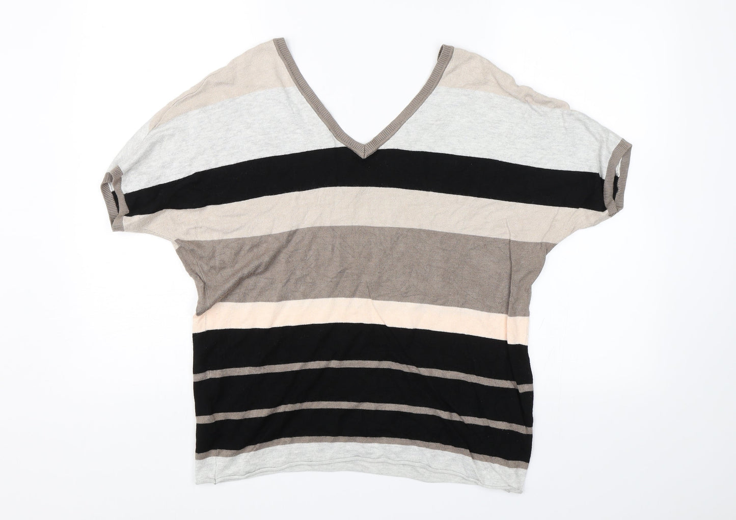 Fransa Womens Brown Striped  Basic Blouse Size L