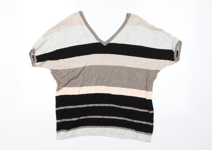 Fransa Womens Brown Striped  Basic Blouse Size L