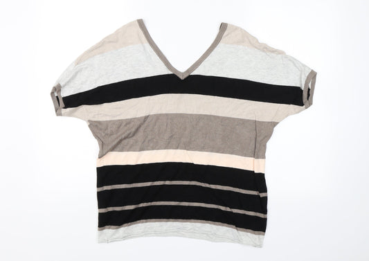 Fransa Womens Brown Striped  Basic Blouse Size L