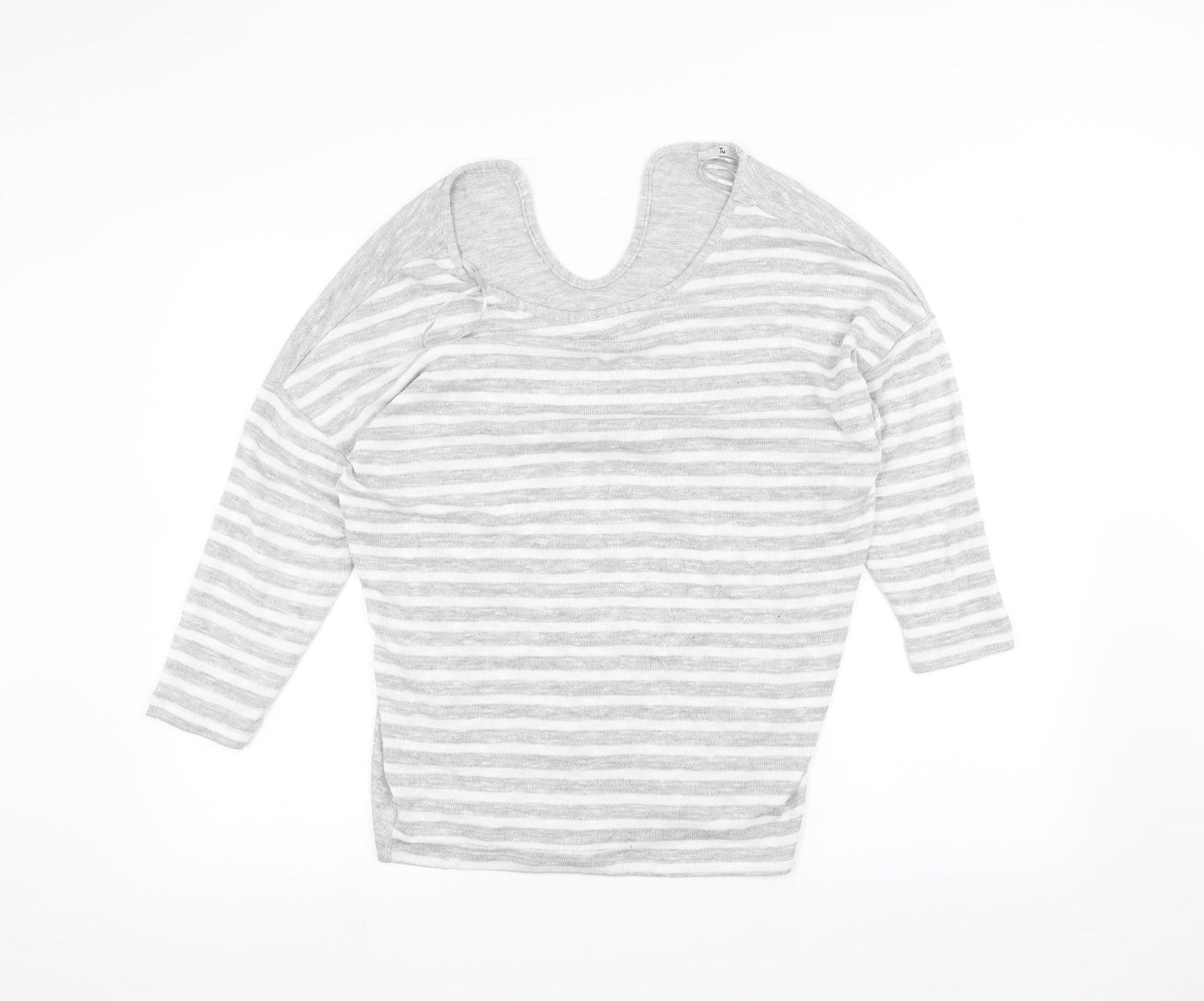 TU Womens Grey Striped  Basic T-Shirt Size 14