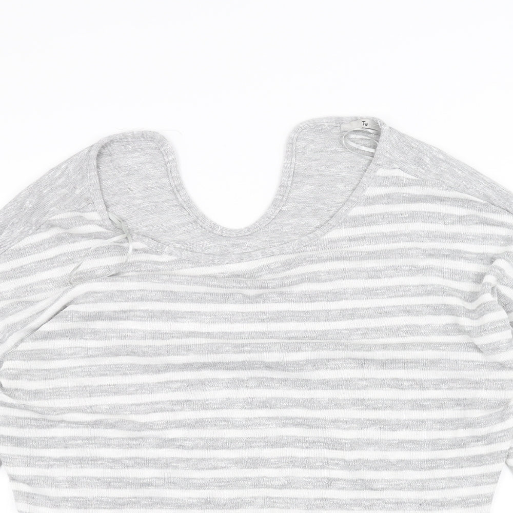 TU Womens Grey Striped  Basic T-Shirt Size 14