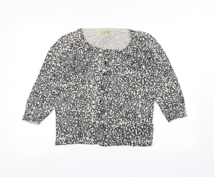 TU Womens White Animal Print  Cardigan Jumper Size 14