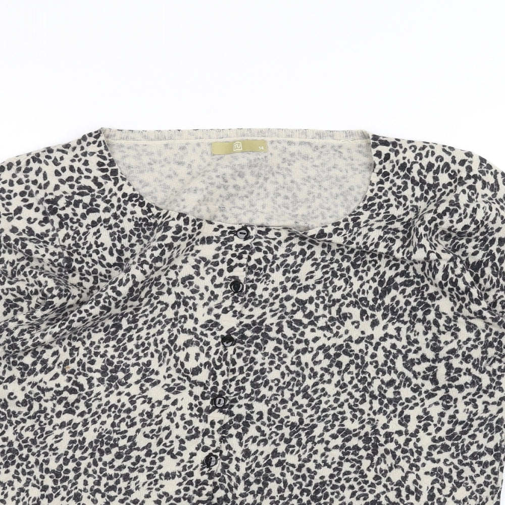 TU Womens White Animal Print  Cardigan Jumper Size 14