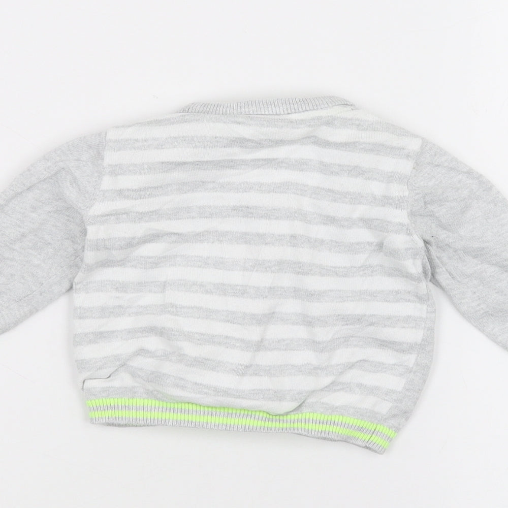 Blue Zoo Baby Grey Striped  Cardigan Jumper Size 3-6 Months