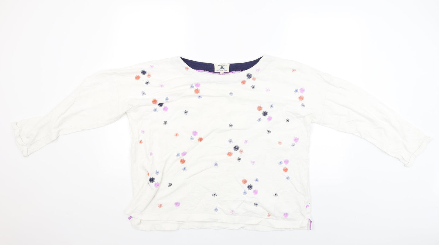 Womens UK Size M Night Owl White Pullover Jumper