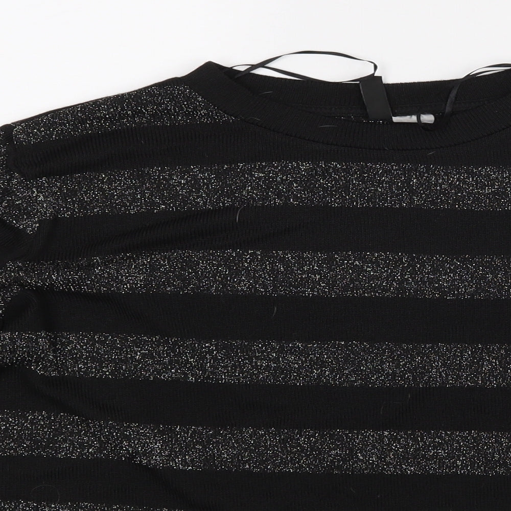 Divided Womens Black Striped  Basic Blouse Size M