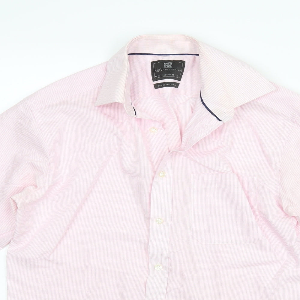 Mens UK Collar Size 14 M&S Smart Pink  Dress Shirt