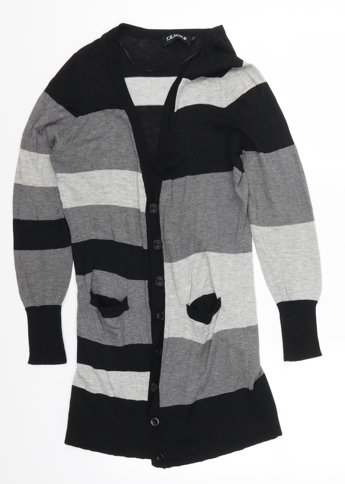 Femme Womens Grey Striped  Cardigan Jumper Size 8