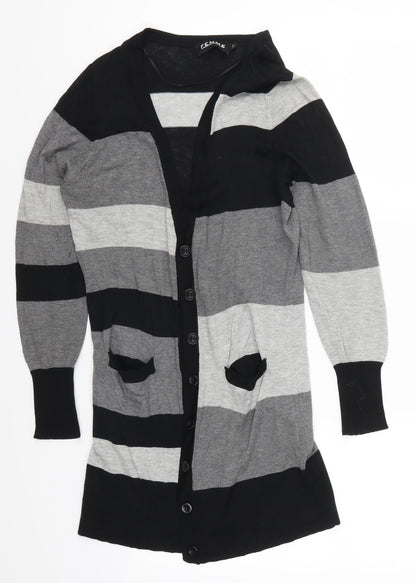 Femme Womens Grey Striped  Cardigan Jumper Size 8