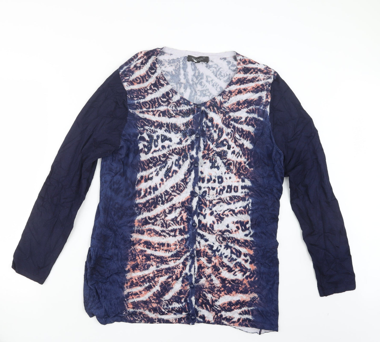 Rinatti Womens Blue Geometric Knit Cardigan Jumper Size XL