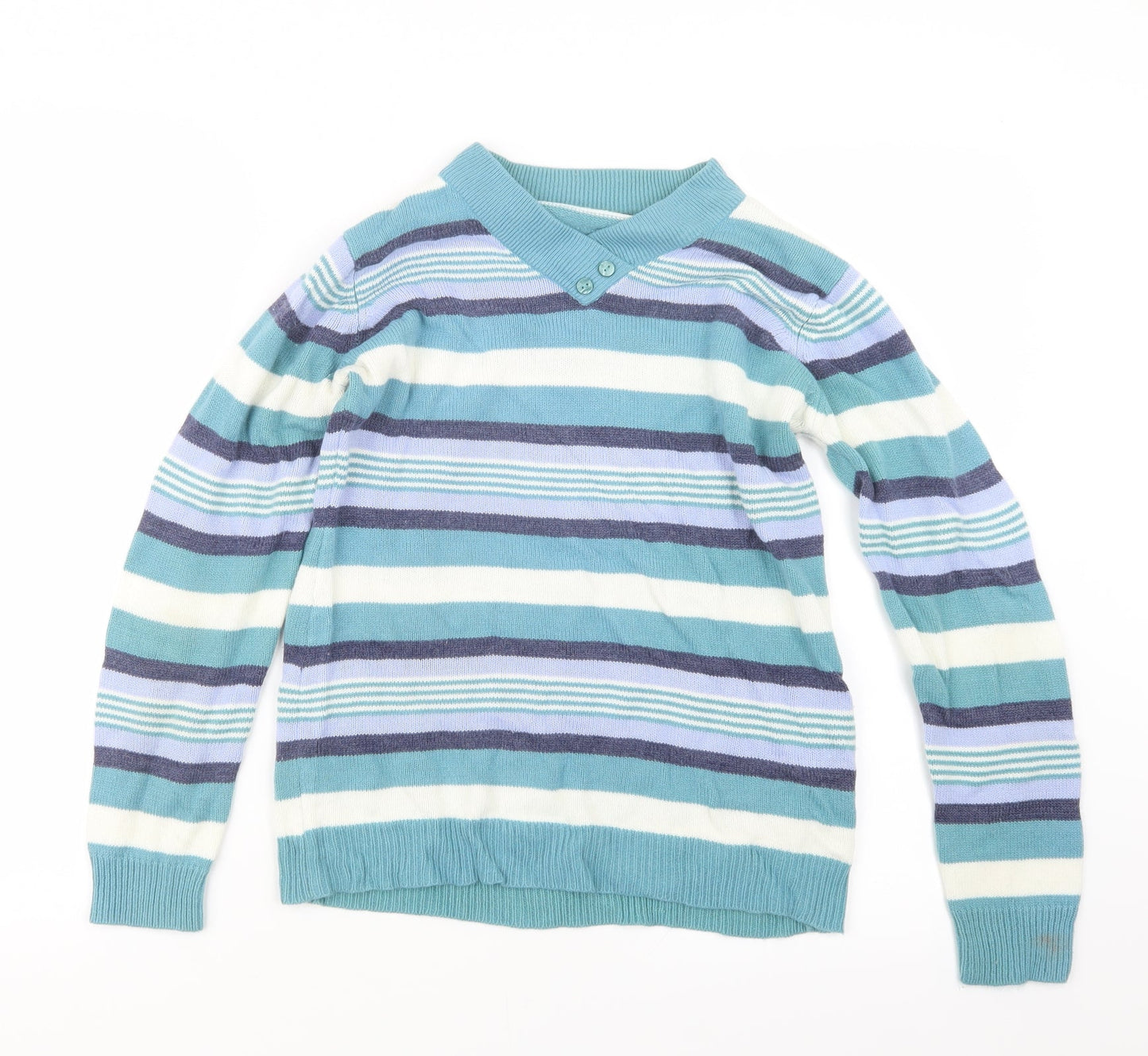 EWM Womens Blue Striped Knit Pullover Jumper Size 10