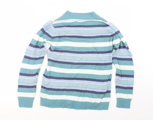 EWM Womens Blue Striped Knit Pullover Jumper Size 10