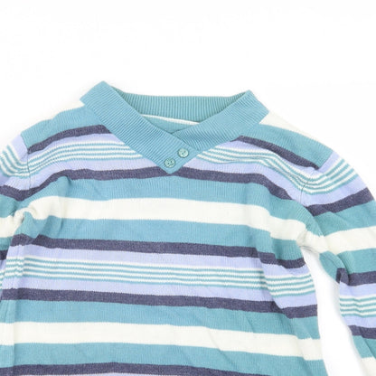 EWM Womens Blue Striped Knit Pullover Jumper Size 10