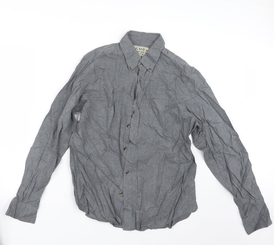 Mens UK Size L Easy Grey  Button-Up Long Sleeve Casual Shirt