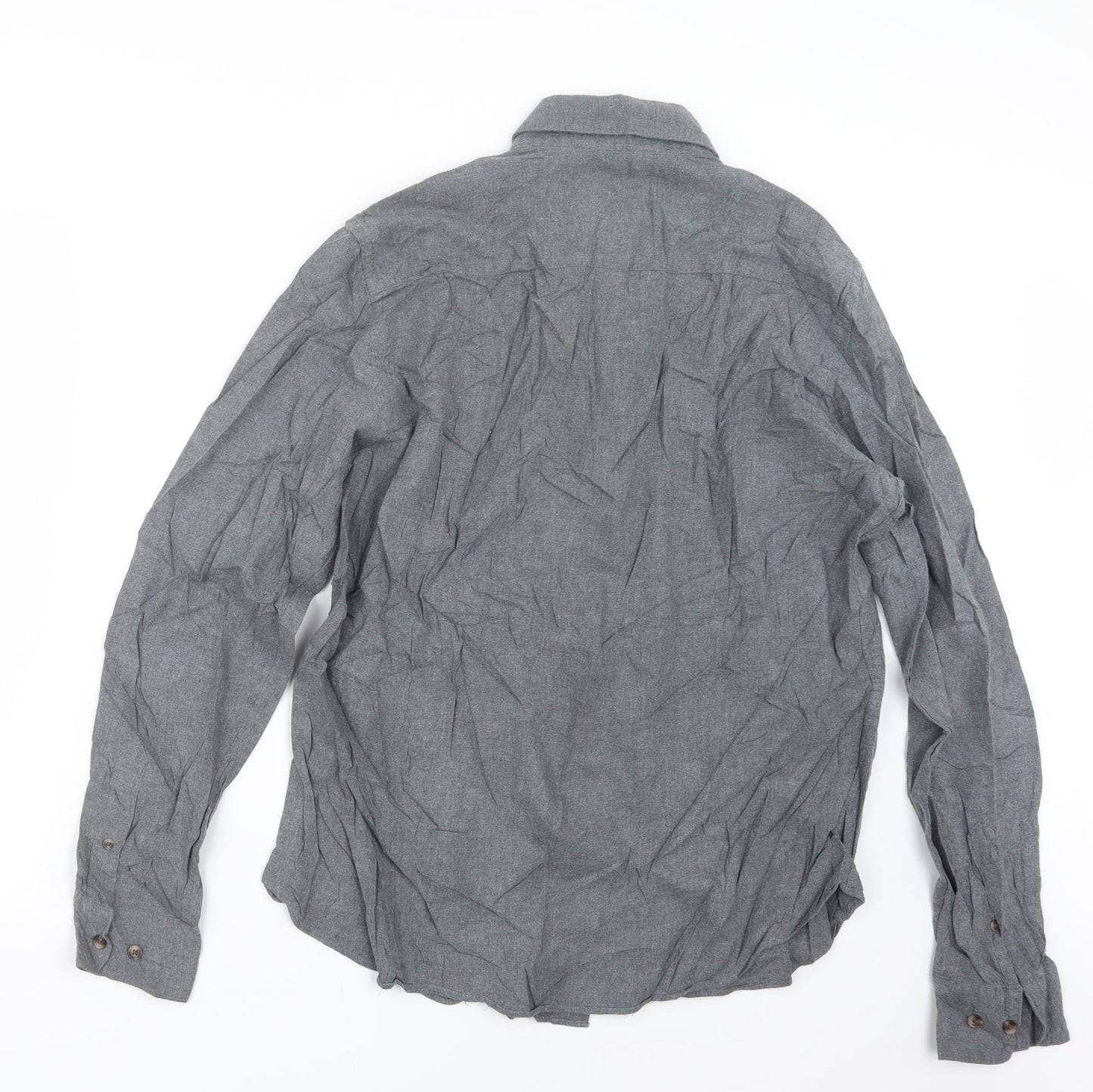 Mens UK Size L Easy Grey  Button-Up Long Sleeve Casual Shirt