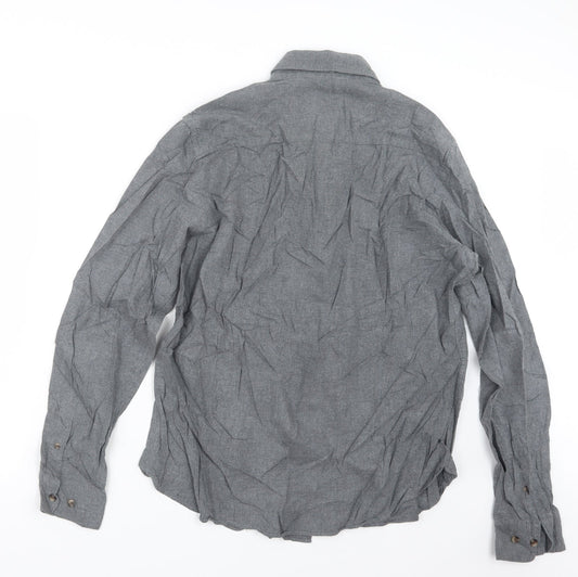 Mens UK Size L Easy Grey  Button-Up Long Sleeve Casual Shirt
