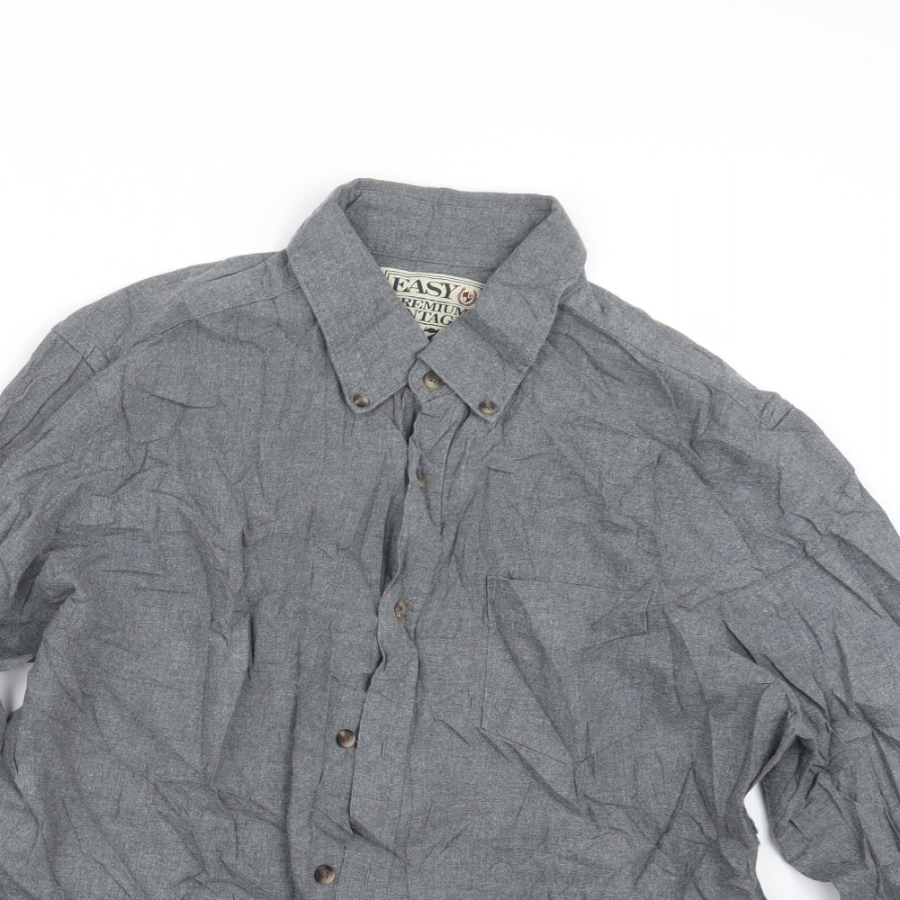 Mens UK Size L Easy Grey  Button-Up Long Sleeve Casual Shirt