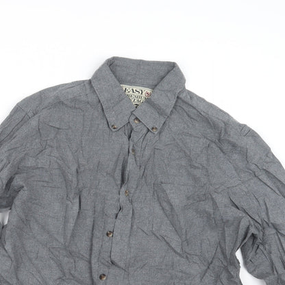 Mens UK Size L Easy Grey  Button-Up Long Sleeve Casual Shirt