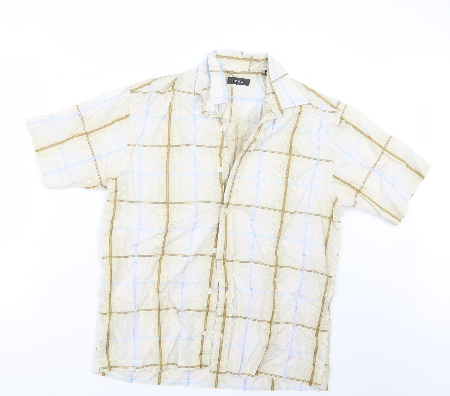 Mens UK Size S Linea Blue  Button-Up Short Sleeve Casual Shirt