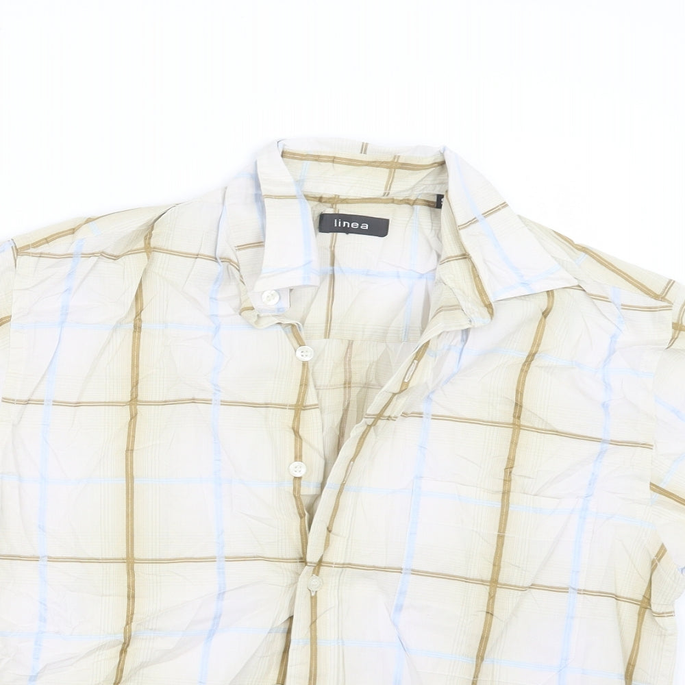 Mens UK Size S Linea Blue  Button-Up Short Sleeve Casual Shirt